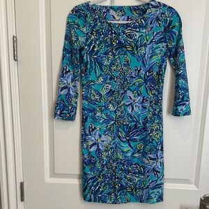 Lilly Pulitzer Blue & Teal Floral Long Sleeve Sheath Dress